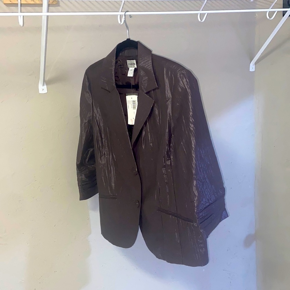 CHICO'S Metallic Jacket / Blazer Ruched 3/4 Sleeves Size 2